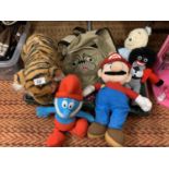 AN ASSORTMENT OF ICONIC SOFT TOYS TO INCLUDE MARIO ETC