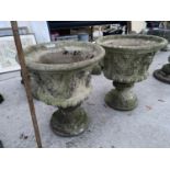 TWO CONCRETE GARDEN URNS