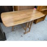 AN ERCOL ELM DROP-LEAF DINING TABLE, SUTHERLAND STYLE, 59x30" OPEN