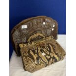 TWO VINTAGE HANDBAGS ONE CROCODILE AND THE OTHER SNAKESKIN