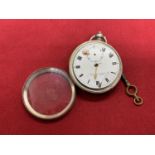 A 925 SILVER FUSEE POCKET WATCH WITH KEY. MAKER H SAMUEL, MANCHESTER. NO MINUTE OR SECOND HAND,