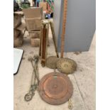 A COLLECTION OF BRASS ITEMS TO INCLUDE A TRIPOD STANDS, FIRE IRONS ETC.