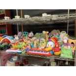 A LARGE QUANTITY OF CHILDRENS TOY, TEDDIES, GAMES TO INCLUDE V-TECH, LEGO ETC.