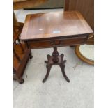 AN INLAID MAHOGANY HALL TABLE ON TRIPOD SUPPORT WITH SINGLE DRAWER