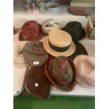 AN ASSORTMENT OF LADIES HATS TO INCLUDE A G B BORSALINO TRILBY AND STRAW BOATER ETC