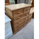 A MODERN PINE CHEST OF TWO SHORT AND FOUR LONG DRAWERS, 34" WIDE