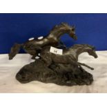 A SPELTER STUDY OF TWO GALLOPING HORSES (EAR A/F SEE PICTURE)