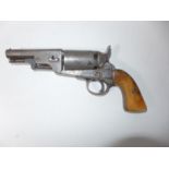 A BELGIUM MADE 36 CALIBRE FIVE SHOT PERCUSSION CAP COLT REVOLVER 9.5CM BARREL, HORN GRIPS