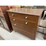 A VICTORIAN PAINTED PINE CHEST OF TWO SHORT AND THREE LSONG DRAWERS, 43" WIDE
