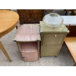 TWO LLOYD LOOM BEDSIDE CABINETS AND A GLASS SHADE