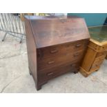 A GEORGE III STYLE MAHOGANY FALL FRONT BUREAU ON BRACKET FEET, 36" WIDE