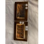 A PAIR OF FRAMED COPPER PLATES (SIGNED)