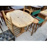 A PINE KITCHEN TABLE AND TWO LADDERBACK CHAIRS