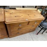 A VICTORIAN PINE CHEST OF TWO SHORT AND TWO LONG DRAWERS, 41" WIDE, WITH GLASS KNOBS