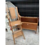 A VINTAGE DOLL'S HIGH CHAIR AND COT