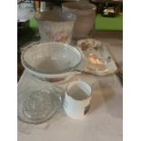 TWO PLANT POTS, A LIDDED PYREX DISH ETC