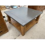 A MODERN SQUARE OAK AND PAINTED COFFEE TABLE