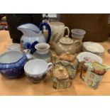 AN ASSORTMENT OF CERAMICWARE TO INCLUDE TWO LARGE JUGS AND STAFFORDSHIRE POTTERY
