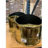 A PAIR OF BRASS EFFECT METAL COAL BUCKETS