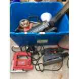 A POWER DEVIL POWER JIGSAW IN W/O, AN ORBITAL SANDER IN W/O AND FURTHER BOX WITH CONTENTS OF MIXED