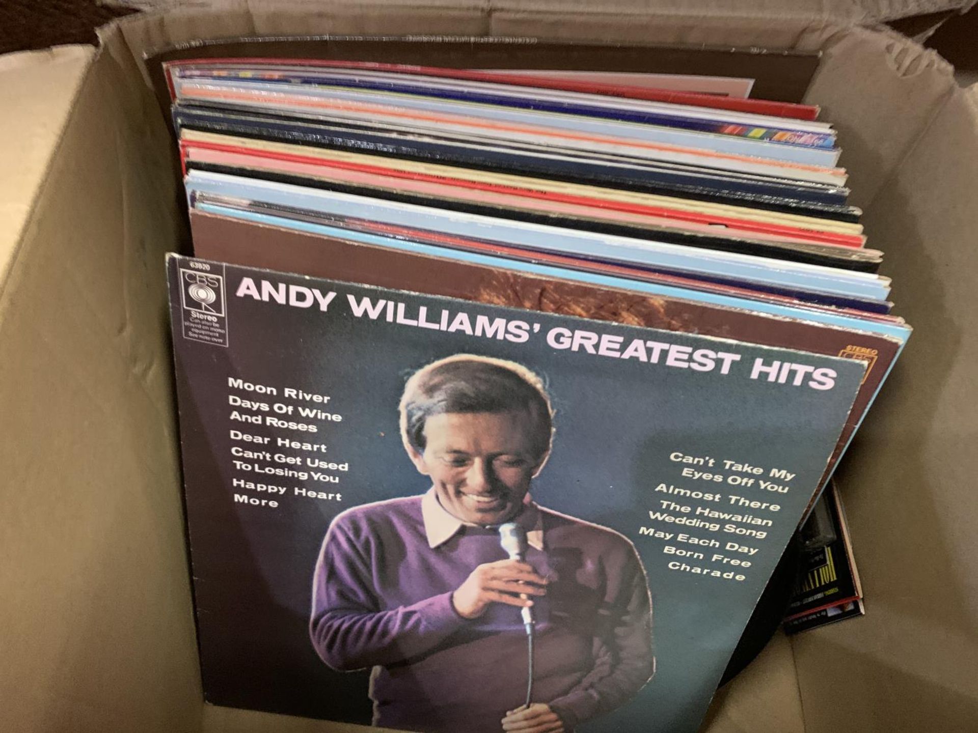 A BOX OF ASSORTED RECORDS TO INCLUDE 'TONY BENNETT' AND 'ANDY WILLIAMS'