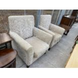 A PAIR OF MODERN BROCADE EASY CHAIRS
