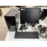 A DELL DESKTOP COMPUTER SET UP TO INCLUDE, HARD DRIVE, MONITOR AND KEYBOARD BELIEVED IN WORKING