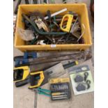 A LARGE QUANTITY OF TOOLS TO INCLUDE SAWS, PRECISION KNIFE SET ETC.