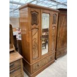 A VICTORIAN WALNUT MIRROR DOOR WARDROBE, 47" WIDE, WITH DRAWER TO THE BASE, 54" WIDE