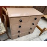 A 19TH CENTURY PAINTED PINE CHEST OF TWO SHORT AND THREE LONG DRAWERS, 35" WIDE