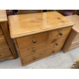 A VICTORIAN PINE CHEST OF TWO SHORT AND TWO LONG DRAWERS, 32" WIDE