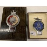 A CHESHIRE REGIMENT CAR BADGE AND AN A.C.NICHOLLS MOTOR CLUB BADGE