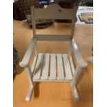 A CHARLIE BEARS WHITE WOODEN ROCKING CHAIR