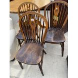 THREE ELM SEATED SPINDLE BACK DINING CHAIRS