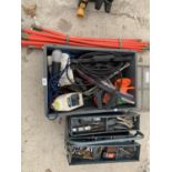 A LARGE QUANTITY TO INCLUDE TOOL BOX AND CONTENTS, DRAINING RODS, JUMP LEADS ETC.