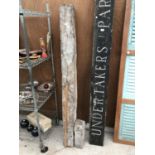 AN OAK BEAM WITH FURTHER PIECE OF OAK, 185CM, DEPTH 12CM