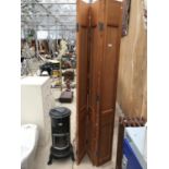 A PINE, PANELLED EFFECT FOLDING DOOR, HEIGHT 196CM, WIDTH (FULLY CLOSED) 77CM