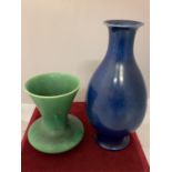 TWO PILKINGTONS LANCASTRIAN POTTERY VASES TO INCLUDE A GREEN GLAZE VASE IMPRESSED 1912 SHAPE 2018