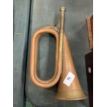 A VINTAGE BRASS MAYERS AND HARRISON BUGLE