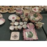 A LARGE ASSORTMENT OF PINK AND WHITE LUSTREWARE TO INCLUDE A LARGE BOWL ETC