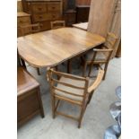 A MID 20TH CENTURY OAK GATELEG DINING TABLE AND FOUR LADDERBACK CHAIRS (2 CARVERS)