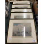 FIVE WILFRED MITCHELL PICTURES OF NAVAL WARSHIPS TO INCLUDE H.M.S COLOSSUS ETC