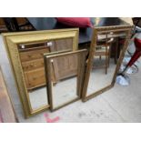 THREE MODERN GILT FRAMED WALL MIRRORS