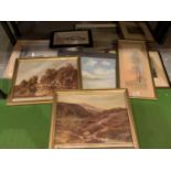 AN ASSORTMENT OF FRAMED PICTURES AND PRINTS TO INCLUDE LANDSCAPES AND BUILDINGS