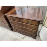 A REPRODUCTION MAHOGANY AND INLAID CHEST OF TWO SHORT AND THREE LONG DRAWERS, 31" WIDE