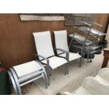 SIX RECLINING GARDEN CHAIRS WITH TWO MATCHING FOOT STOOLS