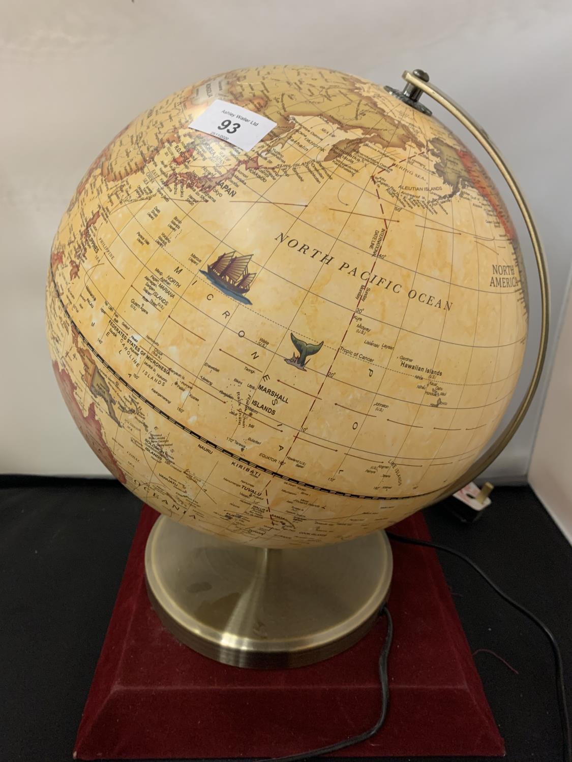 A WORLD GLOBE WITH INTERNAL LIGHT