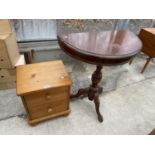 A MODERN THREE DRAWER PINE CHEST AND HALF MOON HALL TABLE