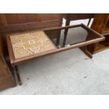 A RETRO TILE TOPPED TEAK COFFEE TABLE