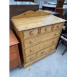 A PINE CHEST OF THREE SMALL AND THREE LONG DRAWERS